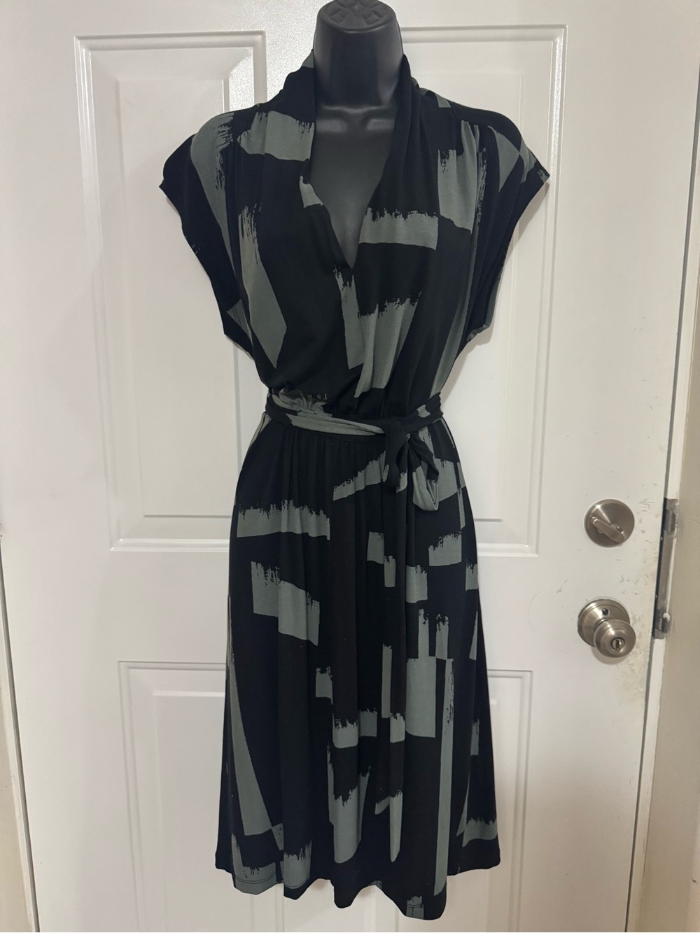 Abstract Print, Brushstroke, faux Wrap Dress, Jersey Knit casual boho
